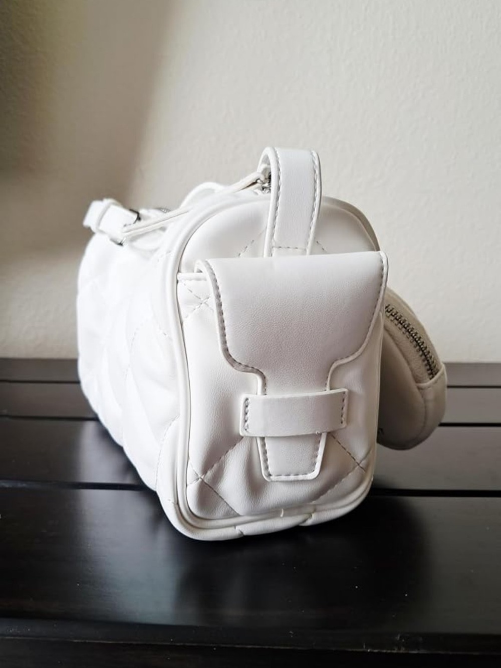 White Quilted Crossbody Bag with Silver Hardware - Picture 3 of 4